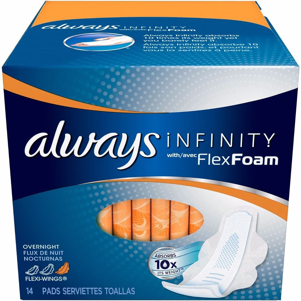 4 Pack Always Infinity Maxi Pads With Avec FlexFoam Overnight 14 ea