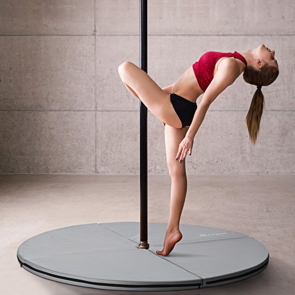 Pole Dance Mat Foldable 5ft x 2in - Light Gray Crash Pad with Handle - Portable Stripper Pole Floor Mat for Home & Studio - Impact Absorbent Foam General
