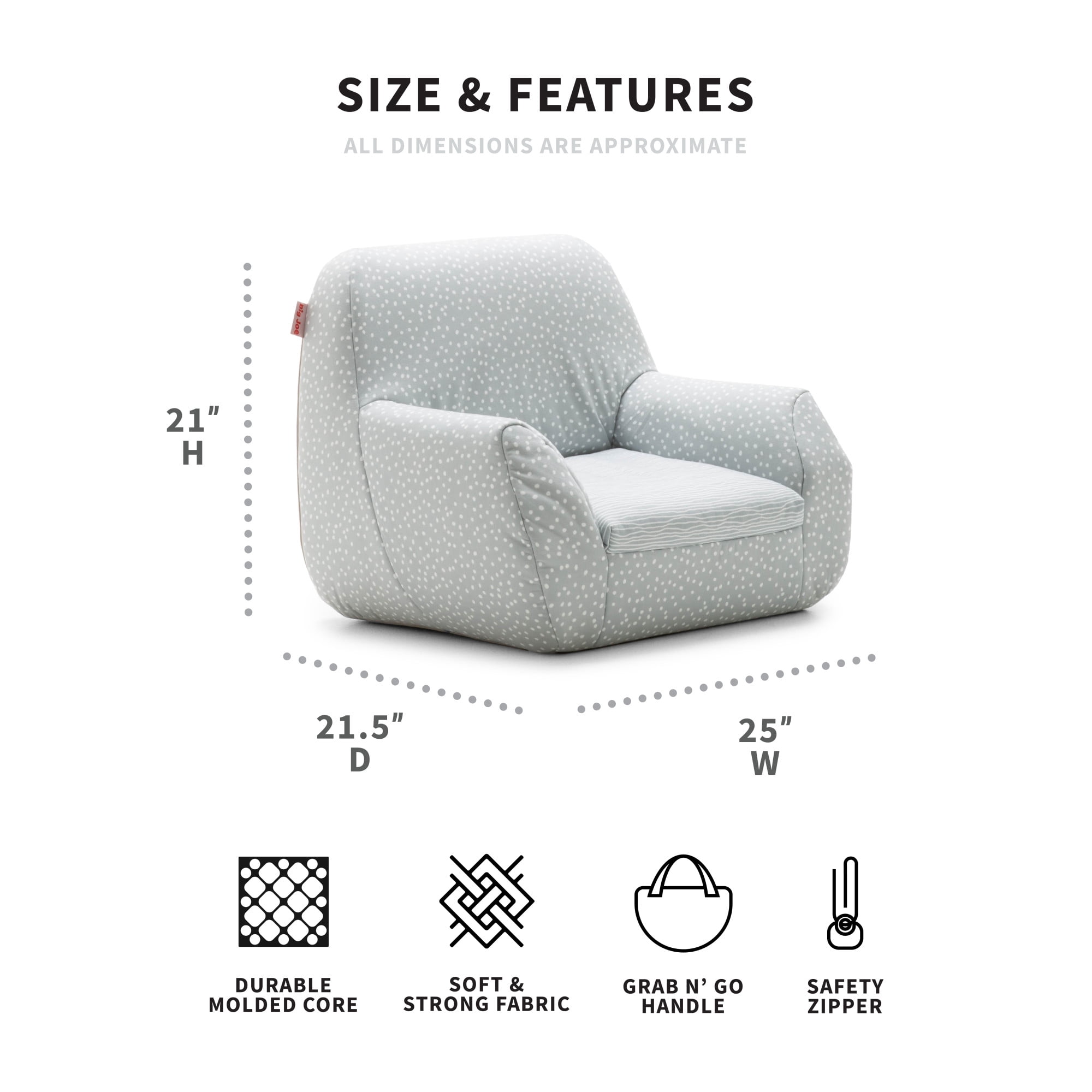 Big Joe Mid Mod Lightweight Molded Structured Chair, Frolic Wonderland Lenox, Durable Woven Polyester, 2 feet