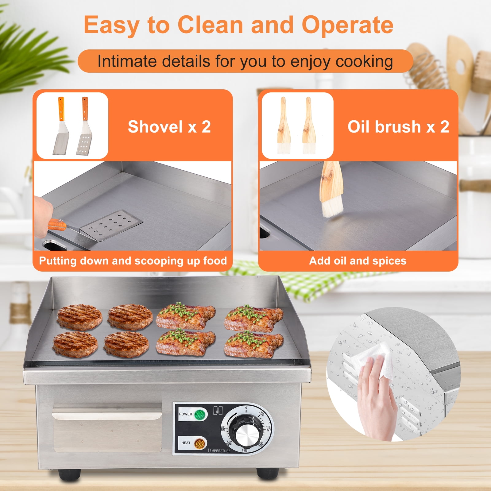 Small Electric Grill Pan, 0~300℃ Adjustable Temperature Stainless Steel Steak Grill Pan, Suitable for Everyday Family Cooking