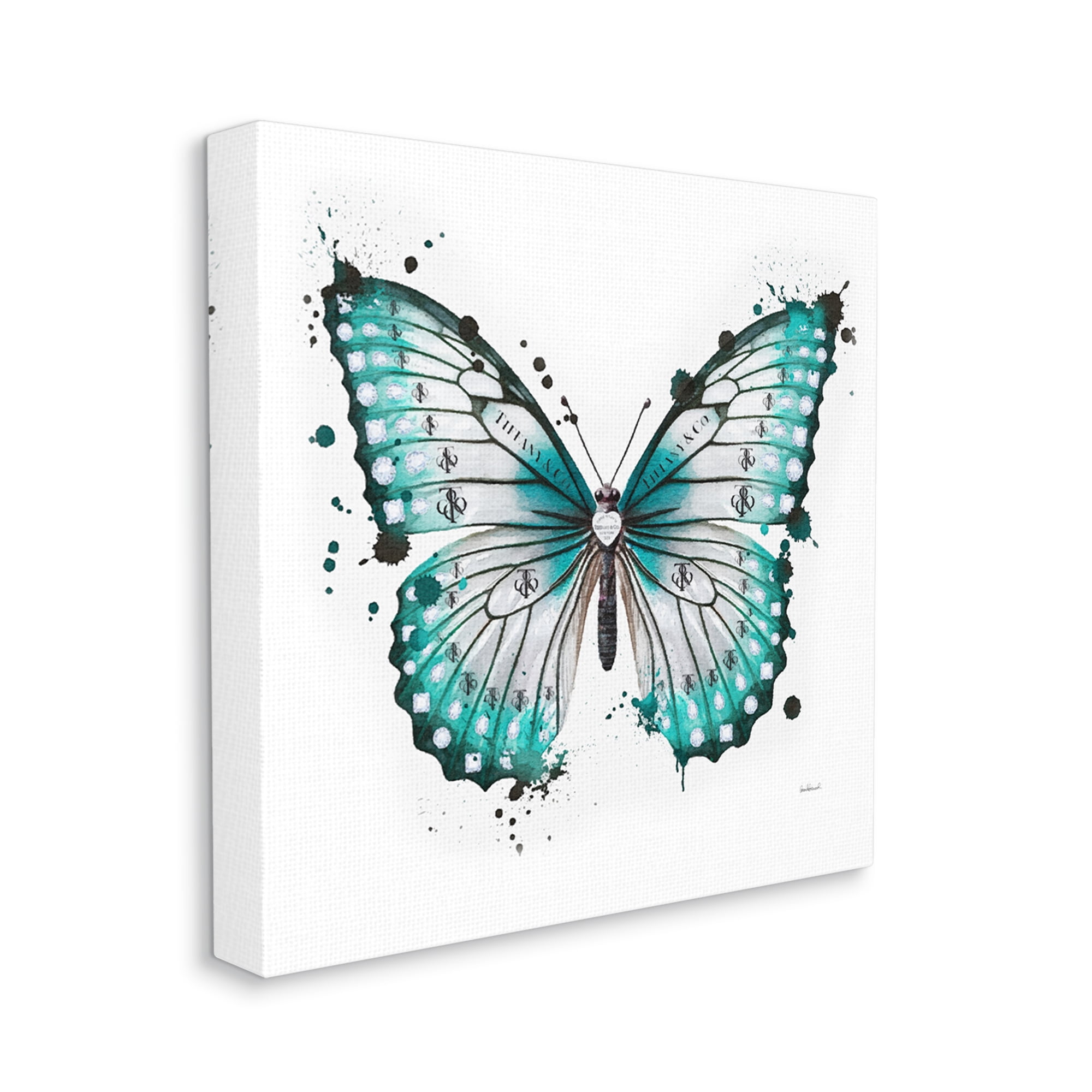Stupell Industries Blue Glam Butterfly Animals & Insects Painting Gallery Wrapped Canvas Art Print Wall Art, 17 x 17