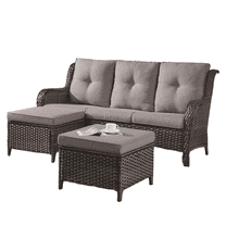 Gymojoy Outdoor Furniture 3-Piece Sofa, Patio Rattan Wicker Seactional Couch with Ottoman, Gray