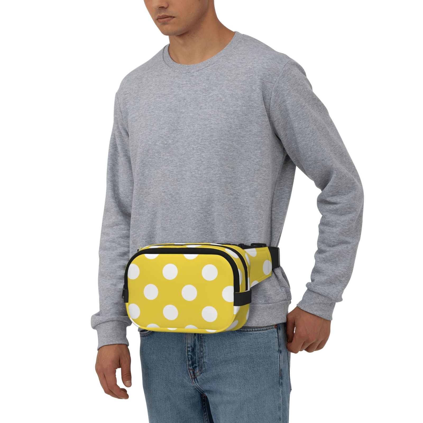 Kuqiui Yellow And White Polka Dot Print Fanny Packs for Women Cross Body Waist Bag Fashionable Fanny Pack Designer Workout Hiking Waist Pack Running Travel Gym