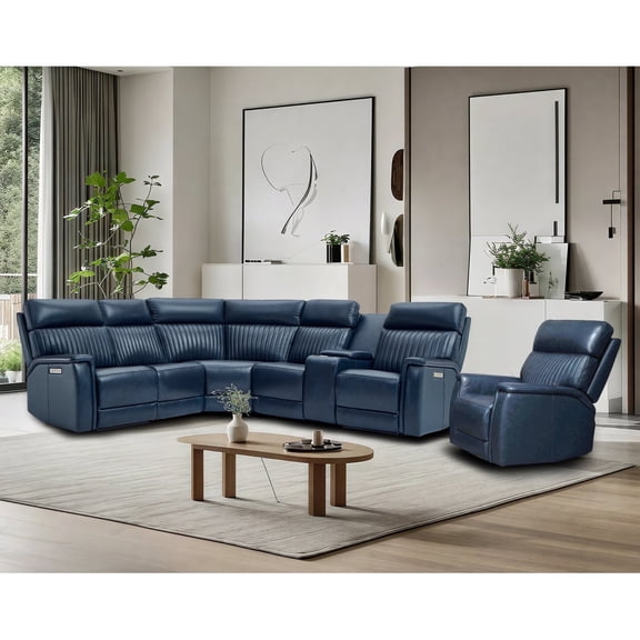 Genuine Leather Triple Power Reclining Sofa Set with One Console, 5-Seat L-Shaped Sectional & One Power Recliner with Zero Gravity, USB/USB-C Ports & Modular Design