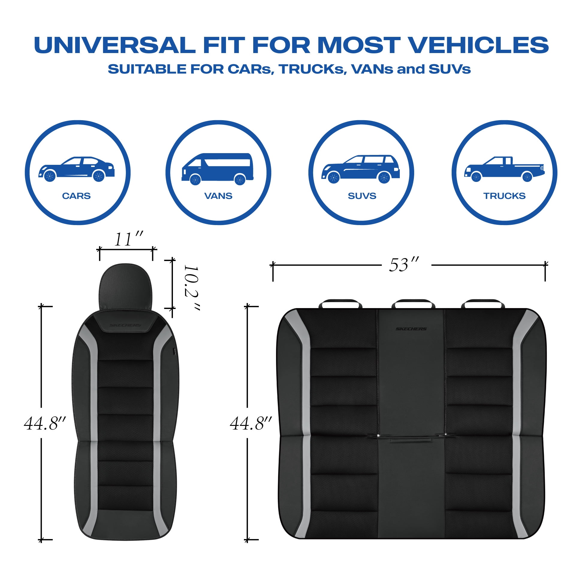 Skechers Leather Mesh Front Car Seat Cover – Premium Comfort with Breathable Mesh Panels, Durable Leather Construction, Universal Fit for Cars, Trucks, and SUVs - Gray