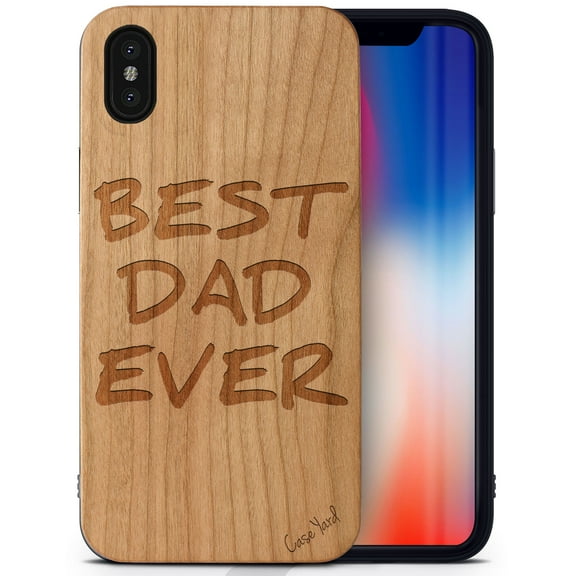 Case Yard Wooden Case Outside Soft TPU Silicone, Slim Fit Shockproof Wood Protective Phone Cover for Girls Boys Men and Women, Supports Wireless Charging Best Dad Ever Design case for iPhone-XS-Max