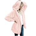 thumbnail image 2 of Pink Womens Tops Women's Casual Splice Coat Winter Warm Open Front with Pockets Hooded Cardigan Shirts for Women, 2 of 5