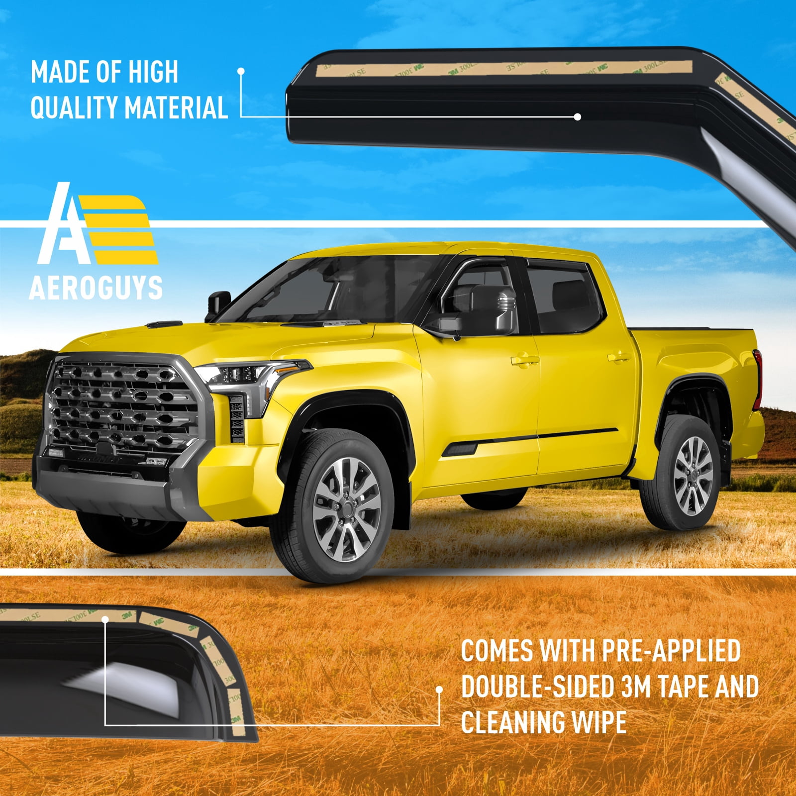 AEROGUYS Extra Durable Window Deflectors In-Channel Window Visors Rain Guards Fit for Toyota Tundra 2022-2026 CrewMax, Sun Visors, Wind Vent for Shades, Exterior Car Accessories - 4 pcs. AG0915