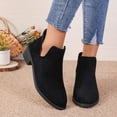 thumbnail image 2 of Rokment Womens Dress Boots Winter Spring Fashion V Cut-Out Suede Pointed Toe Chunky Low Heel Slip on Ankle Booties for Ladies Black Size 6, 2 of 8