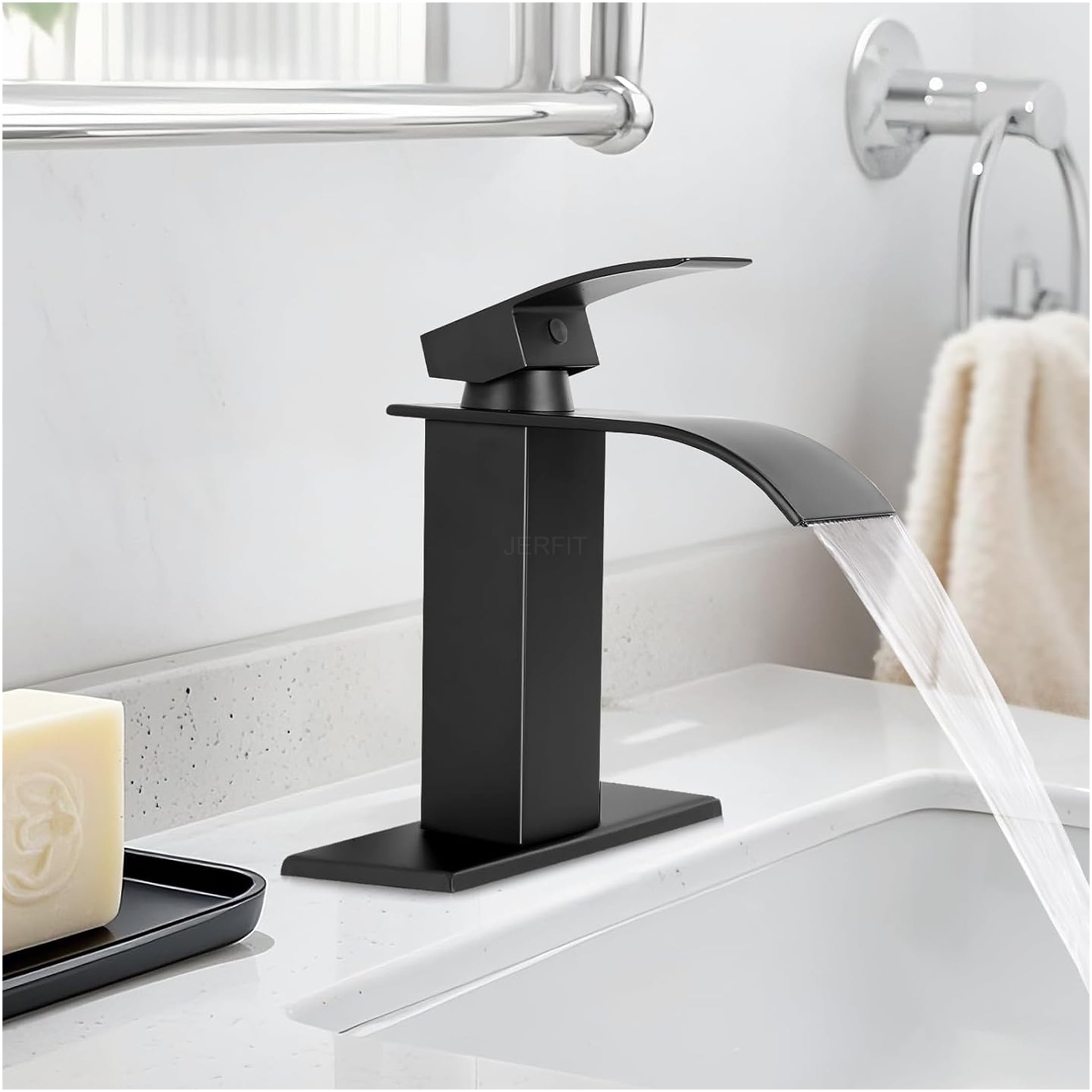 JERFIT Single Hole Bathroom Sink Faucet in Matte Black, Single Handle Brushed Nickel Finish, Anti-Rust Stainless Steel Lavatory Faucet with Ceramic Cartridge