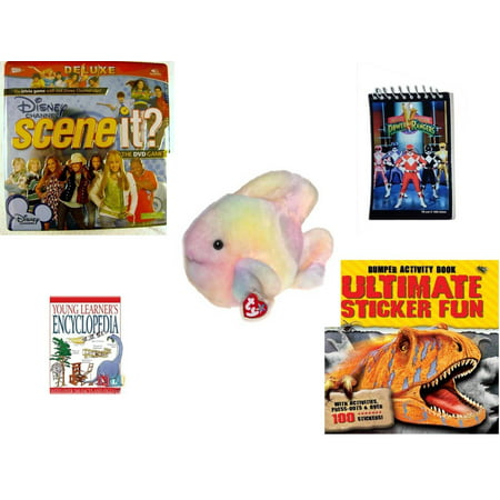 Children's Gift Bundle [5 Piece] -  Disney Channel Scene It? Deluxe  in Tin - 1993 Mighty Morphin Power Rangers Notepad - Ty Beanie Buddy Coral The Fish 8