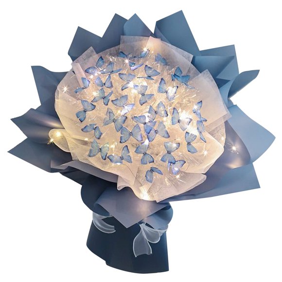 Mlkoz Home Decor, 33pc Butterflies Flower Bouquet Gift Set With LED Light Great Gift Ideas For Valentine's Day, Birthday, Anniversary, Engagement, Women Gifts