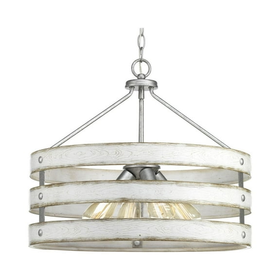 Progress Lighting Gulliver 4-Light Pendant, Galvanized, Open Design, Wood Grained Texture, Canopy Included