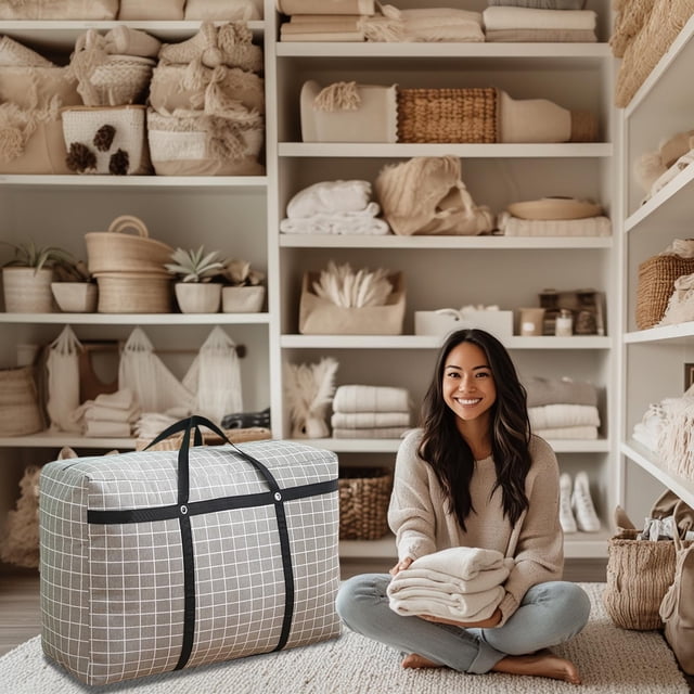 Bolsa de Almacenamiento Grande para Mudanzas y Embalaje | Bolsa Resistente Loadeds para Equipaje, Edredones y Ropa | Bolsa Organizadora de Tela Oxford Gris | 74 X 40 X 29 Cm | 1 Unidad