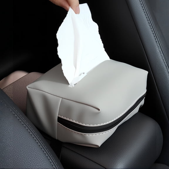 Car Tissue Holder for Visor Seat Back Armrest, PU Leather Tissue Box Cover Dispenser for Vehicle, Hanging Napkin Holder Organizer for Auto Interior Accessories Black 5.12x6.7"