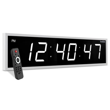 Ivation Large Digital Clock, 48 Led Wall Clock with Stopwatch, Alarms, Timer, Temp & Remote, White