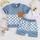 thumbnail image 2 of Odeerbi 3M-3Y Conjuntos de Verano Para Niños Niñas Camisetas de Algodón de Manga Corta A Cuadros Conjunto de Dos Piezas Color Blocked, 2 of 7