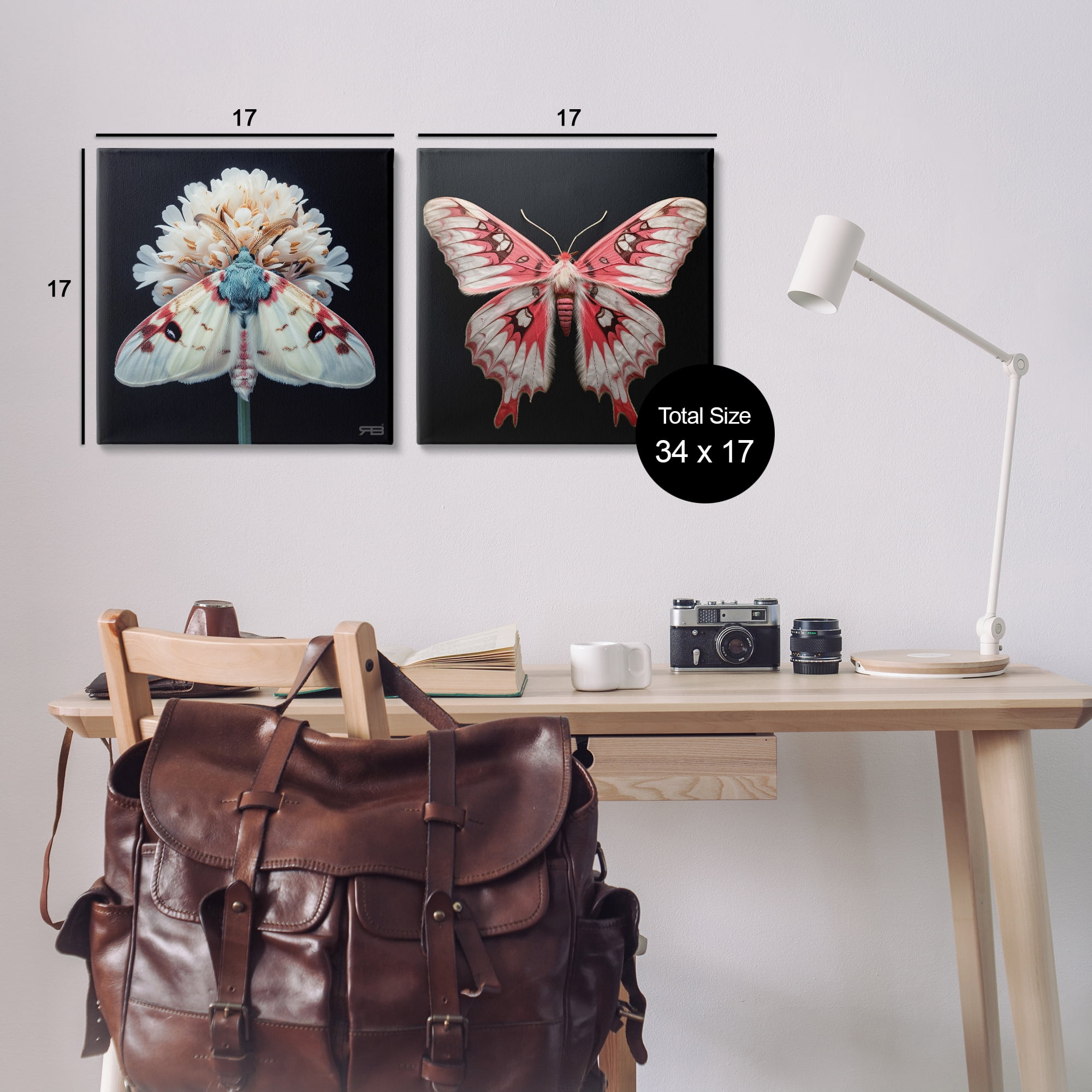 Stupell Industries Detailed Pink Moths Flower Animals Painting Wrapped Canvas Art Print Wall Art, 17 x 17, Set of 2