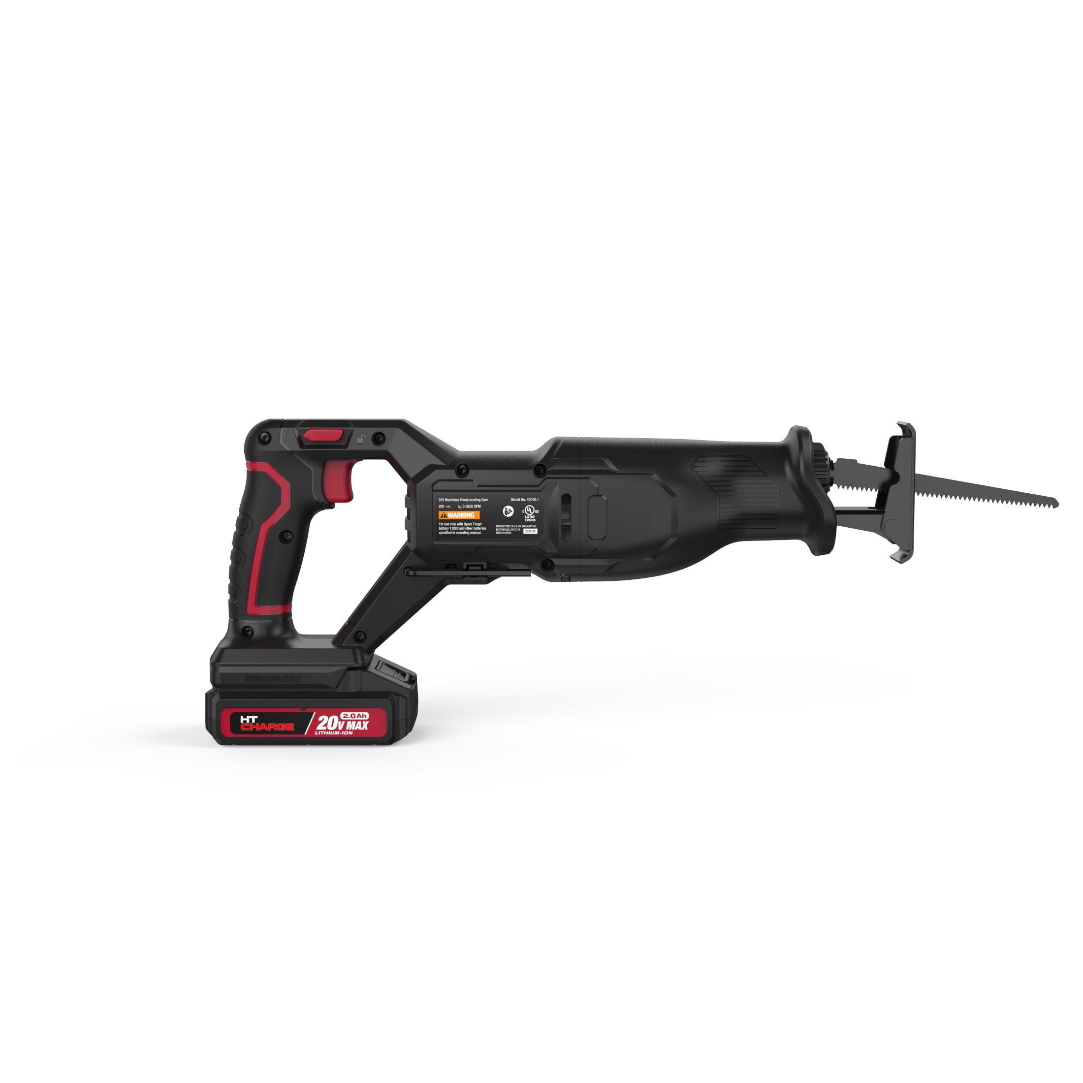 Hyper Tough 20V Brushless Reciprocating Saw, with 2.0Ah Battery Pack and Standard Charger, 43010.1
