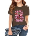 thumbnail image 2 of CPNG Girls Summer T-shirt Bow Cherry Heart Print Loose Casual Stylish Crewneck Short Sleeve Cool Sports Top(Coffee,6-7 Years), 2 of 8