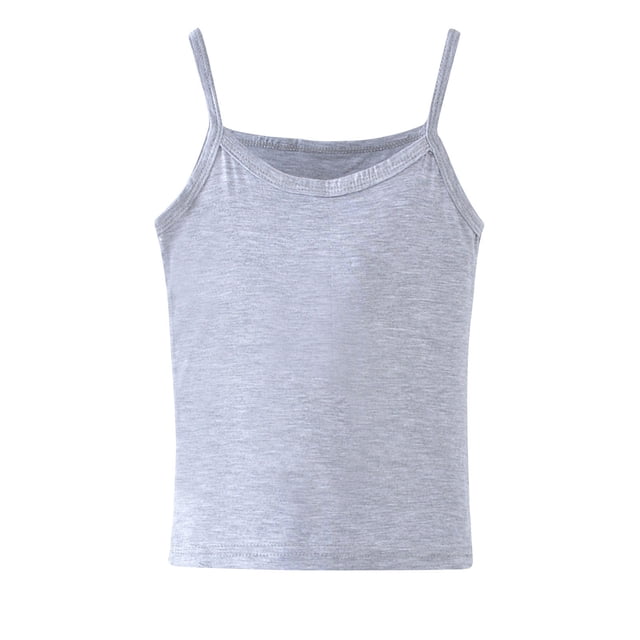 LLYwey Girls' Camisole, Toddler Baby Girls Sleeveless Tank Tops, Kids Summer Solid Cami Shirts Spaghetti Strap Athletic Undershirts T-Shirts Vests, T-59, Gray, 7T