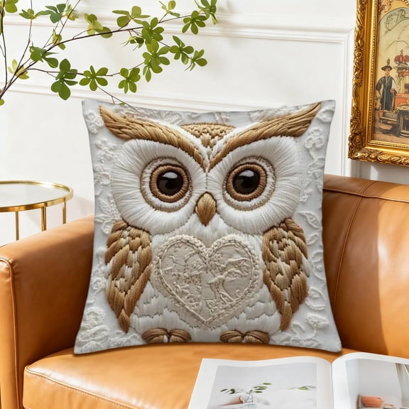 Owl Pillow Cover 18x18 Inch, Cute Owl with Hearts Printed Decorative Throw Pillow Case, Soft Polyester Square Pillow Cover with Hidden Zipper for Sofa Bedroom Home Decor