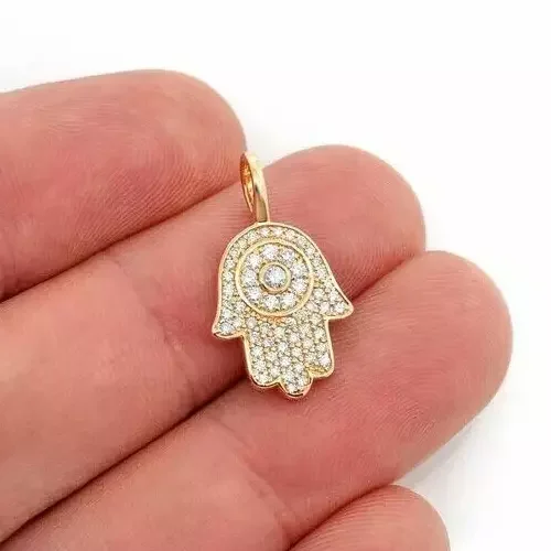 Hamsa Hand Pendant 14K Yellow Gold Plated 2Ct Round Cut Lab-Created Diamond