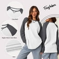 thumbnail image 6 of TEMOFON Womens Long Sleeve Shirts Casual Sweatshirts Color Block Crewneck Tops Fall Waffle Oversized Pullover Sweatshirt S, 6 of 6