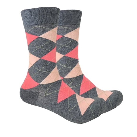 Urban-Peacock Men's Argyle Dress Groomsmen Socks - Charcoal Grey, Bellini Peach & Coral - 1 Pair
