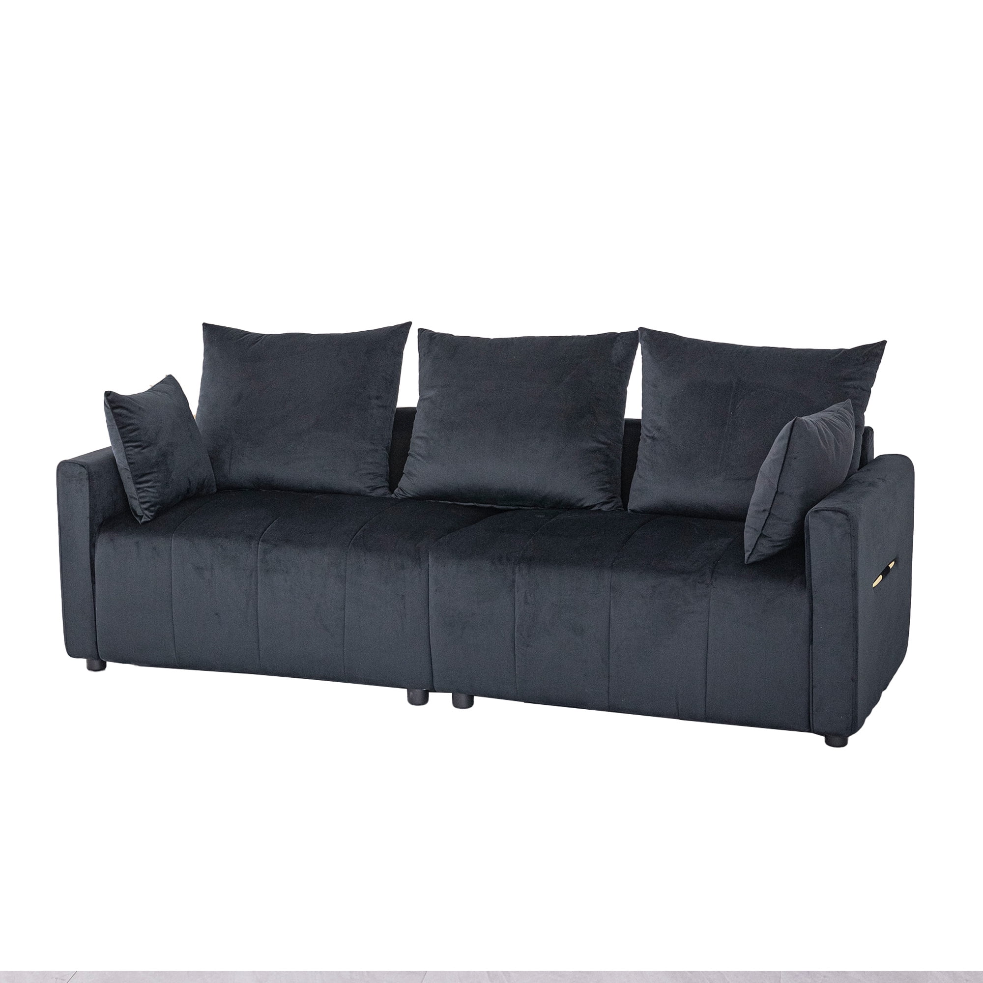 Aukfa 83" Modern Sofa Couch for Living Room Bedroom, 26" Deep Seat, 5 Pillows, Velvet, Black