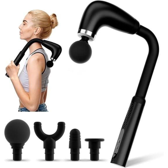 Massage Gun with Upgraded Extension Handle, Back Massage Gun Deep Tissue, Back Massager for Pain Relief for Muscles Neck Shoulders Waist Arm Legs Foot, 4 Replaceable Heads & 9 Speed Levels (BLACK)