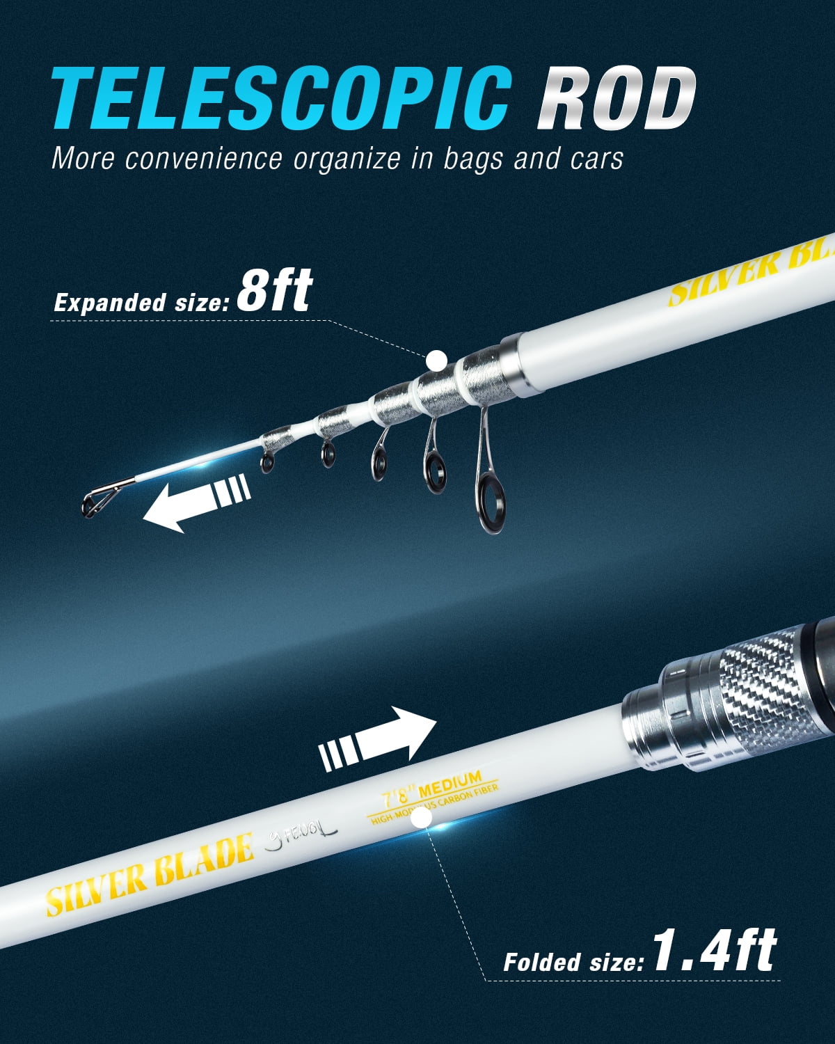 Ghosthorn Fishing Rod and Reel Combo Carbon Fiber Telescopic Fishing Pole Carrier Bag Portable Kit Saltwater Freshwater