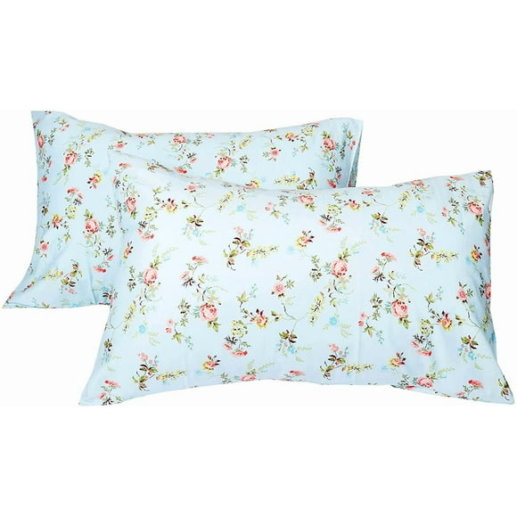 Taies d'Oreiller de Qualité Supérieure, Housses d'Oreiller à Imprimé Floral Format Queen avec Poches Zippées