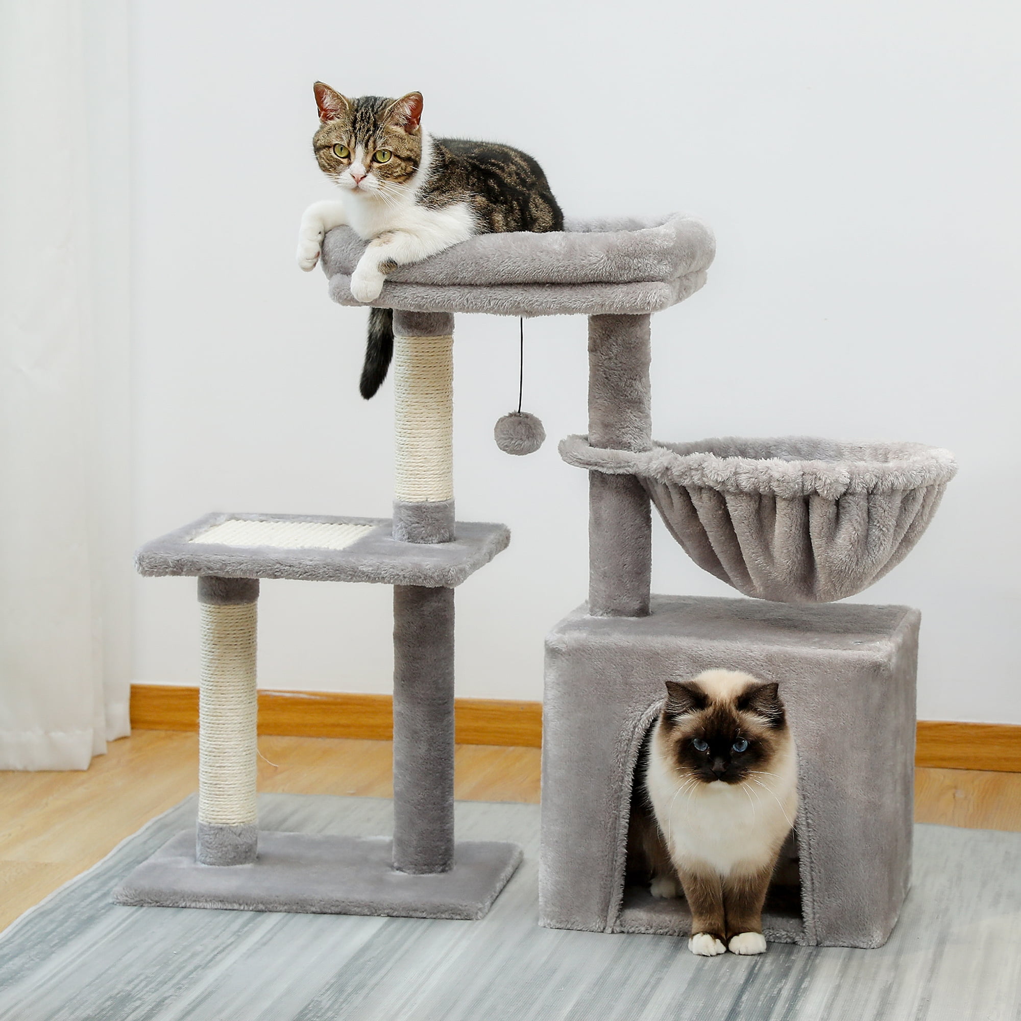 Pefilos 28" Wooden Cat Tree Tower for Indoor Cats, Cat Condo for with Spacious Perch, Fully Wrapped Scratching Sisal Posts, Gray Pefilos 28" Wooden Cat Tree Tower for Indoor Cats, Cat Condo for with Spacious Perch, Fully Wrapped Scratching Sisal Posts, Gray