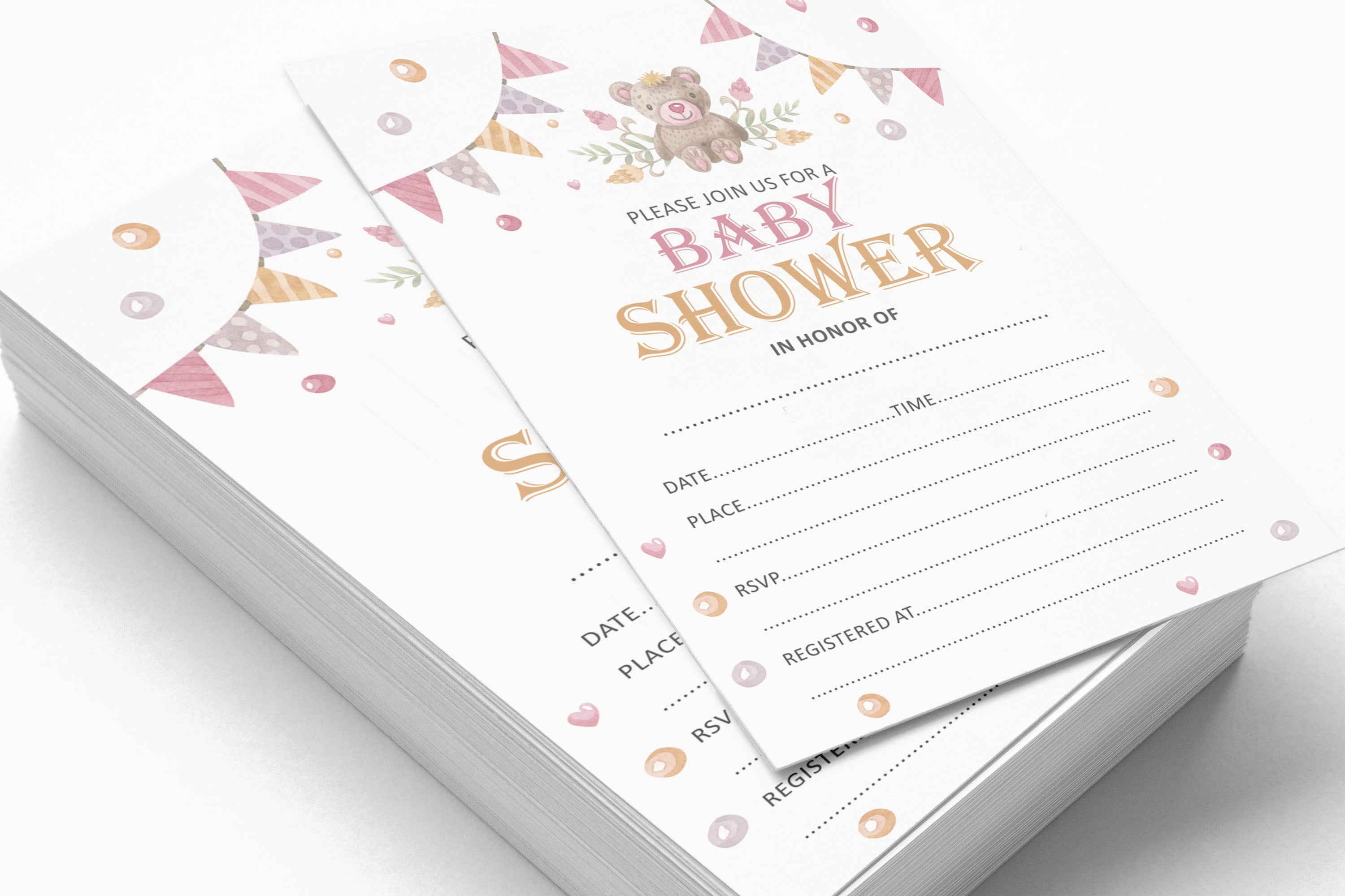 Inkdotpot 30Teddy Bear Baby Shower Invitation Cards Gender Neutral Fill In Blank Invites