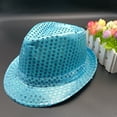 thumbnail image 4 of Zaldita Sequin Fedora Hat Disco Hat Jazz Dance Hat Stage Performance For Women Men Sky Blue One Size, 4 of 4