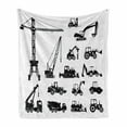 thumbnail image 1 of Construction Soft Flannel Fleece Throw Blanket, Black Silhouettes Concrete Mixer Machines Industrial Set Trucks Tractors, Cozy Plush for Indoor and Outdoor Use, 70" x 90", Black White, by Ambesonne, 1 of 6