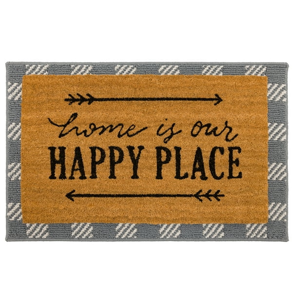 Mainstays Arrow Doormat & Gray Harris Plaid Accent Rug Layered Set, 18" x 30"