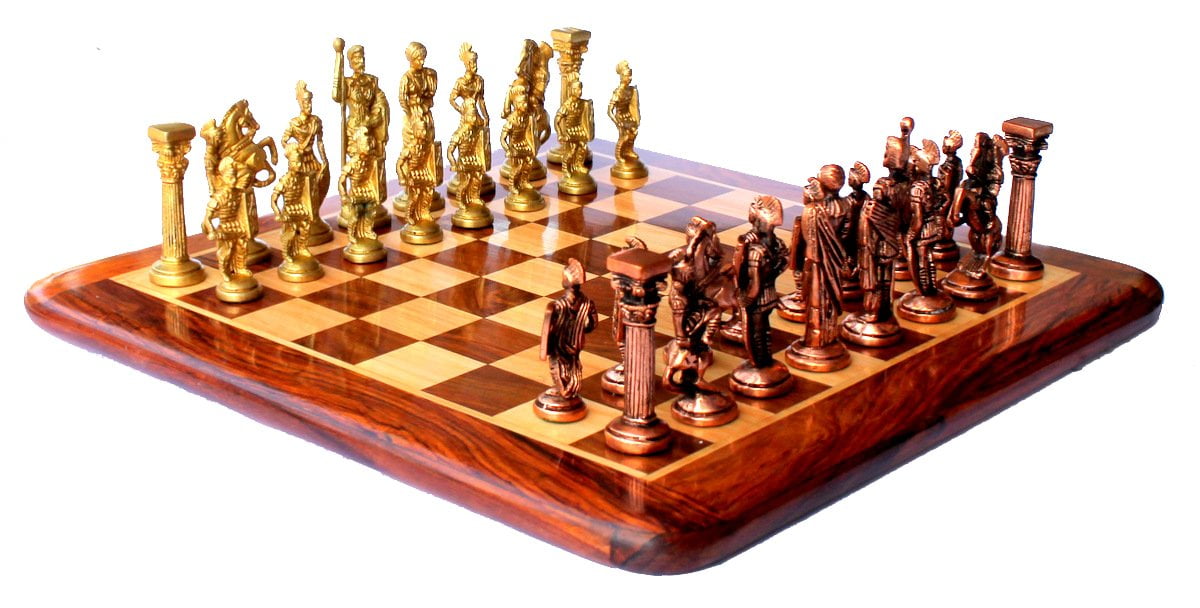StonKraft 15" x 15" Collectible Rosewood Wooden Chess with brass roman Pieces Board Set