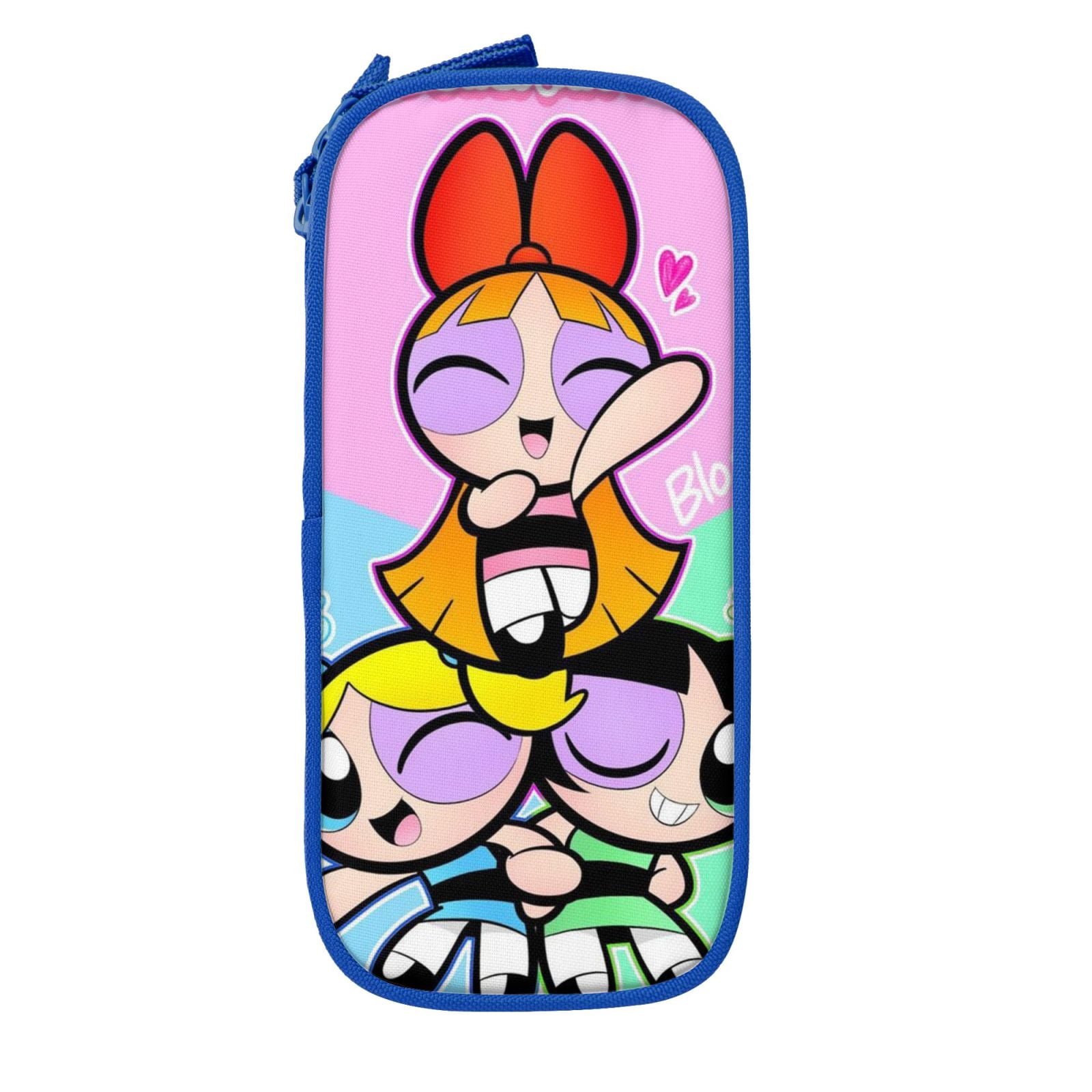 The Powerpuff Gi-rls Pencil Case Large Capacity Pencil Pouch Penbag Office Stationery Organizer Travel Makeup Bag Blue