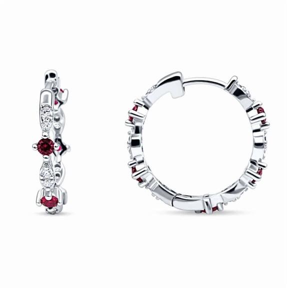 2Ct Round Cut Simulated Ruby & White Diamond Hoop Earrings 14K White Gold Plated