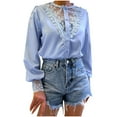 thumbnail image 1 of CEHVOM Chemises en Dentelle Mode Automne pour Femmes Manches Lanternes Simple Boutonnage Tops Liquidation, 1 of 4