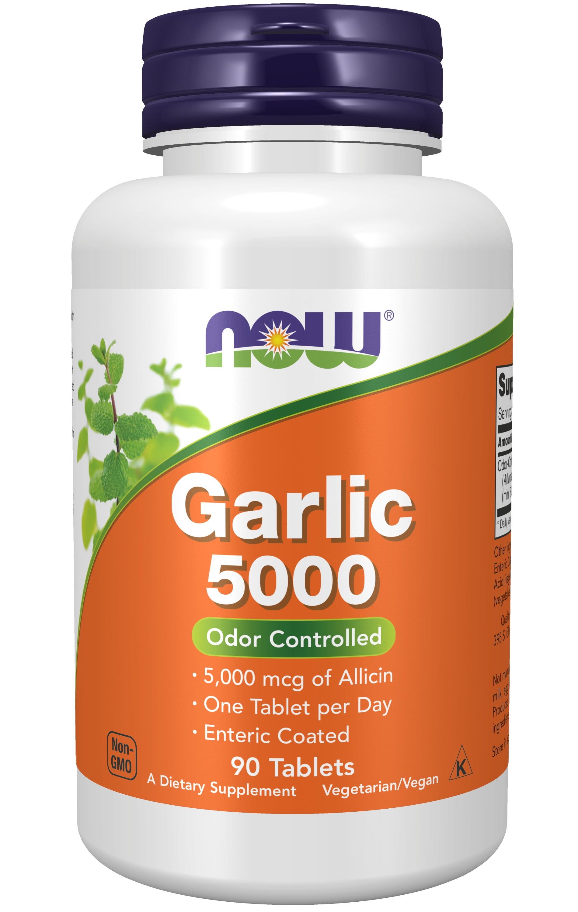 NOW Supplements, Garlic 5,000 (Allium sativum), Enteric Coated, Odor Controlled, 90 Tablets