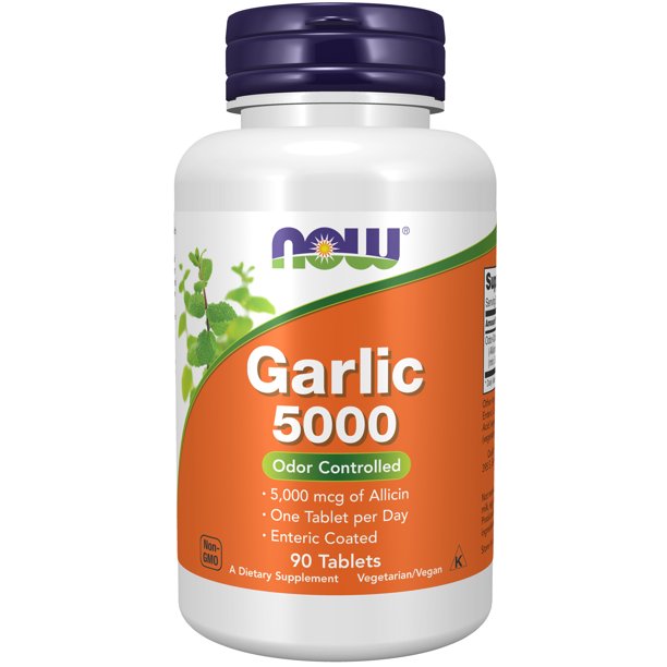NOW Supplements, Garlic 5,000 (Allium sativum), Enteric Coated, Odor Controlled, 90 Tablets