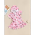 thumbnail image 4 of Musuos Little Girl Swim Cover Up 1-5 Years Short Sleeve Floral Print Zip Up Beach Cover-up Hooded Bathrobe for Toddler, 4 of 10