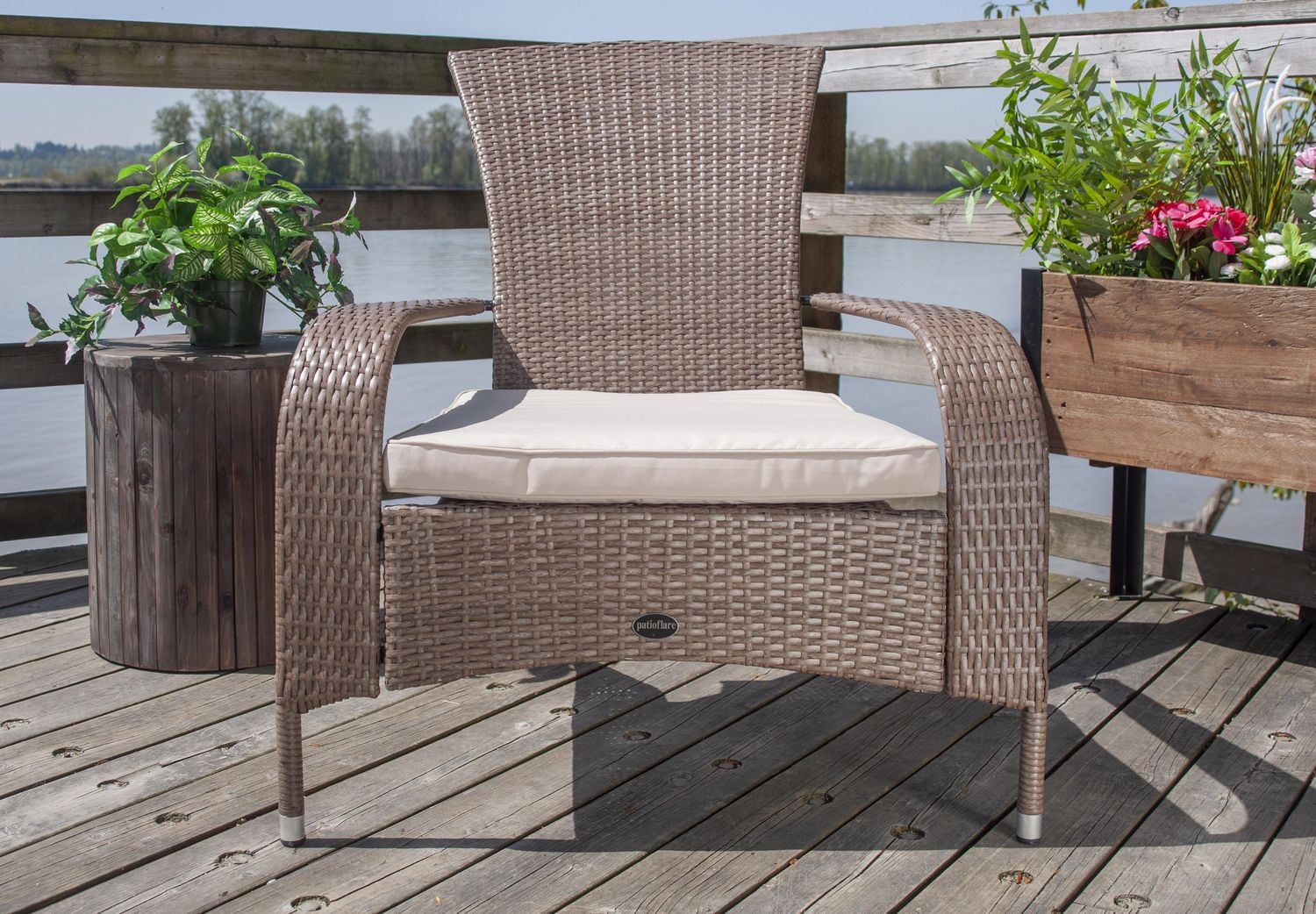 Patioflare Comfort Height Wicker Muskoka Chair - Caramel Brown Wicker with Beige Cushion
