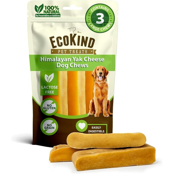 EcoKind Yak Milk Dog Chews, Yak Cheese, Yak Chews Dog Treats, Himalayan Dog Chews - 3 Pack, 9 oz.