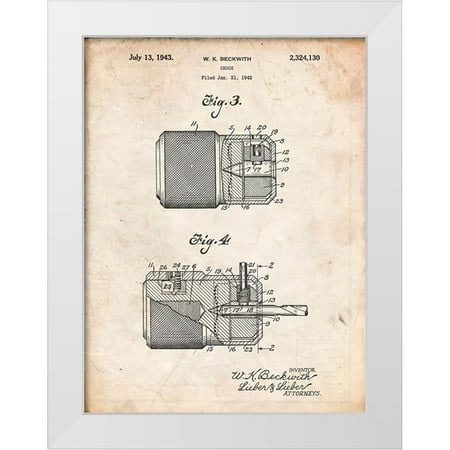 

Borders Cole 15x18 White Modern Wood Framed Museum Art Print Titled - PP787-Vintage Parchment Drill Chuck 1943 Patent Poster