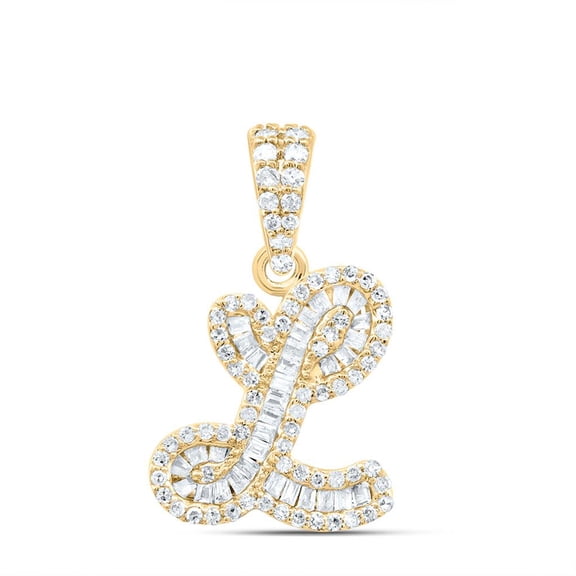10K Yellow Gold Baguette Diamond Women's Script Font Initial L Pendant 1/3 CT