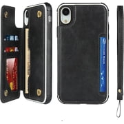 Wallet Case with Card Holder for iPhone Xs Max,Premium PU Leather Flip Case with Snap Button,Protective Bumper Phone Cover[Shockproof] Back Flip Cover with Lanyard Card Pocket-Black